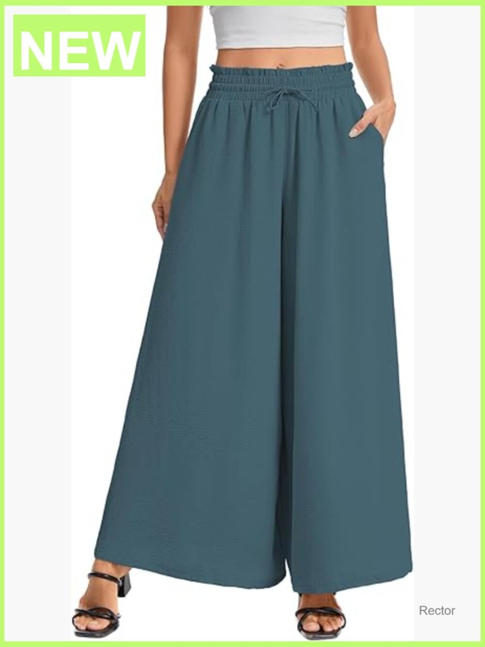 Wide Leg Palazzo Pants with Pockets High Waisted Elastic Waist Casual Trousers